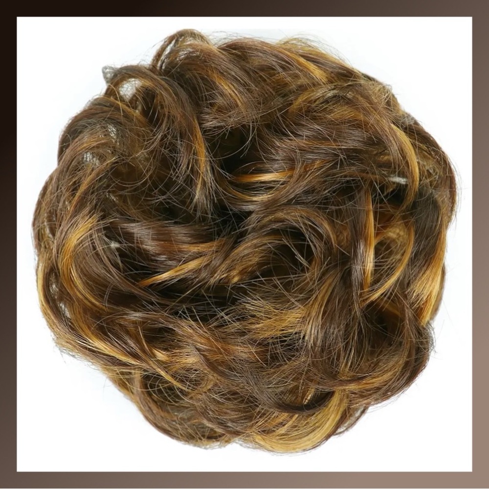 HighLight Brown Messy Curly Hair Bun Elastic Scrunchi